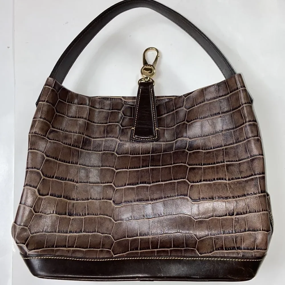 Dooney & Bourke Brown Florentine Croc Embossed Leather  Logo Lock Shoulder Bag
